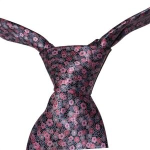 Ermenegildo Zegna Men's 100 % Silk Tie Pink Gray Floral made In Italy Luxury